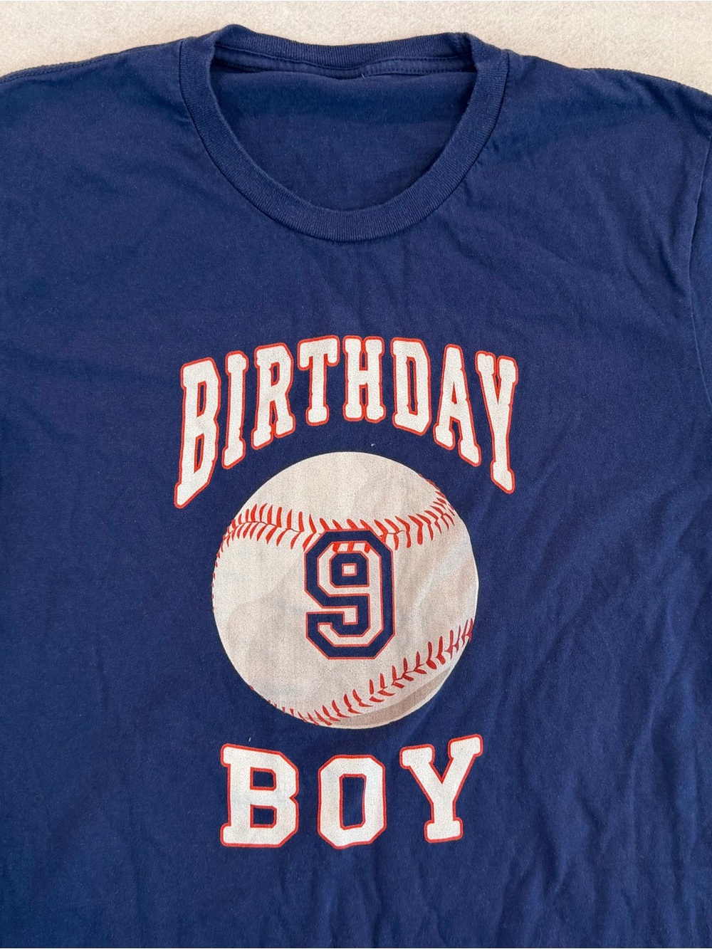 9 Years Old Birthday Boy Baseball Tee in Navy, Red & White- Unbranded